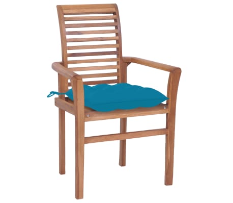 vidaXL Καρέκλες Τραπεζαρίας 4 τεμ. Μασίφ Ξύλο Teak & Γαλάζια Μαξιλάρια