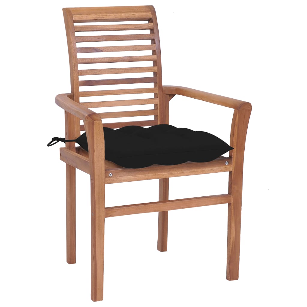 

vidaXL Eetkamerstoelen 4 st met zwarte kussens massief teakhout