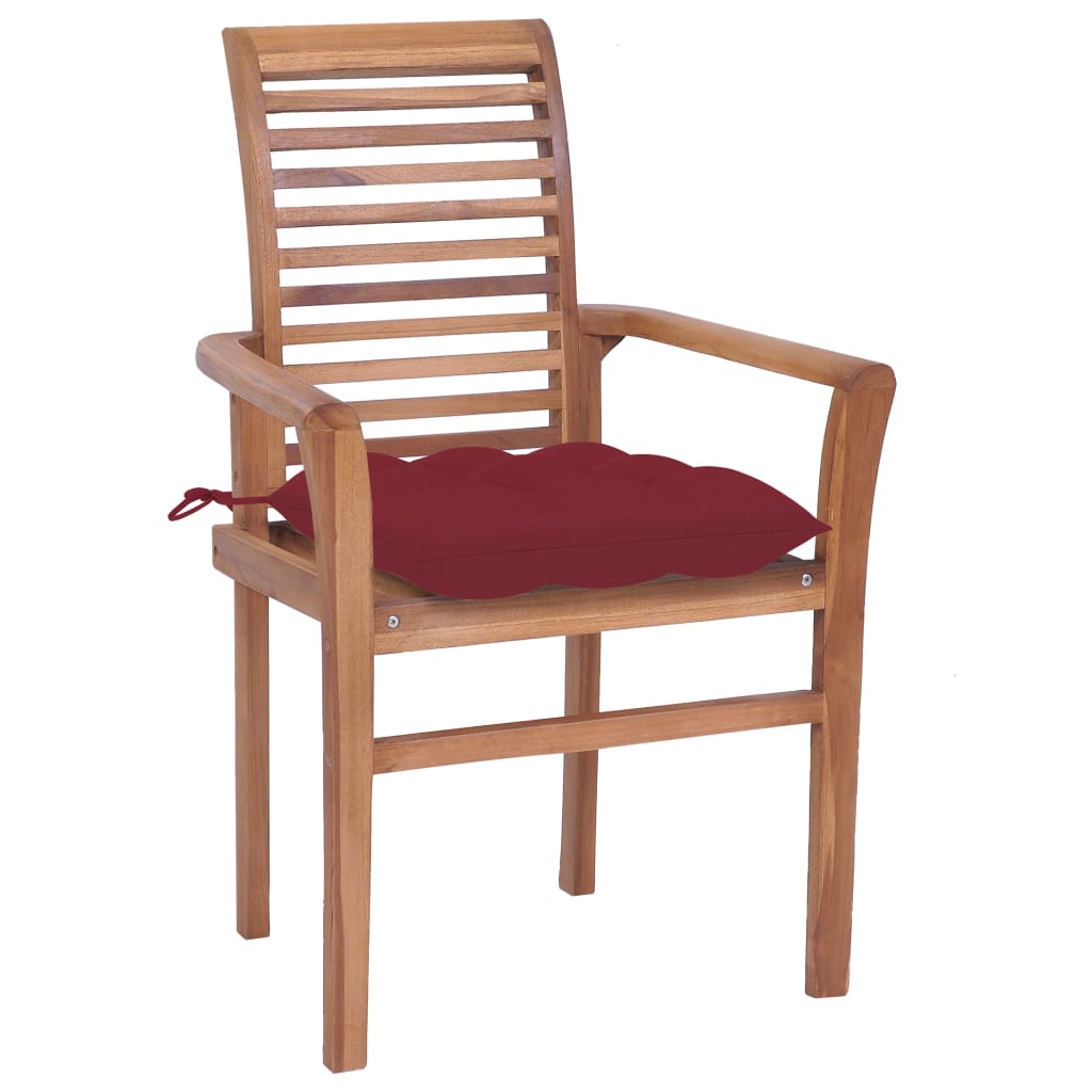 

vidaXL Eetkamerstoelen 4 st met wijnrode kussens massief teakhout
