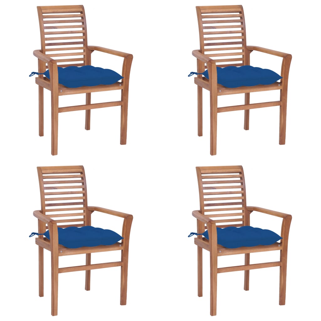 VidaXL Dining Chairs 4 Pcs With Blue Cushions Solid Teak Wood