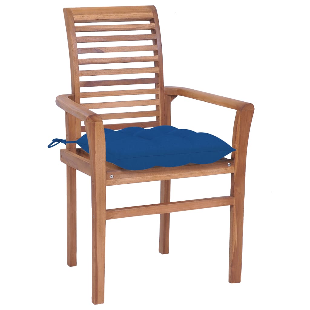 

vidaXL Eetkamerstoelen 4 st met blauwe kussens massief teakhout