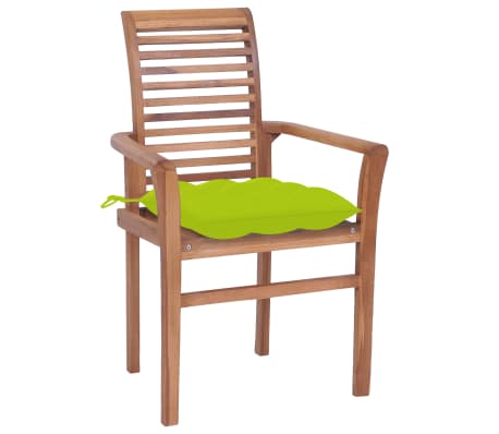 vidaXL Dining Chair Set of 4 Teak wood with bright green cushions
