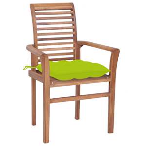 vidaXL Dining Chair Set of 4 Teak wood with bright green cushions