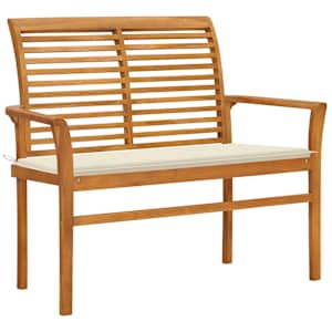 vidaXL aiapink kreemja padjaga, 112 cm, toekas tiikpuu
