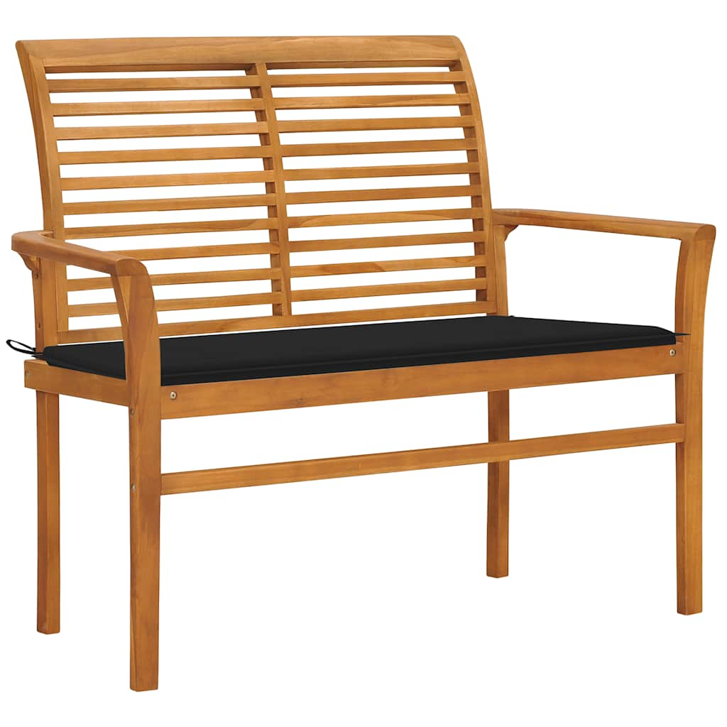 vidaXL Gartenbank mit Schwarzer Auflage 112 cm Massivholz Teak