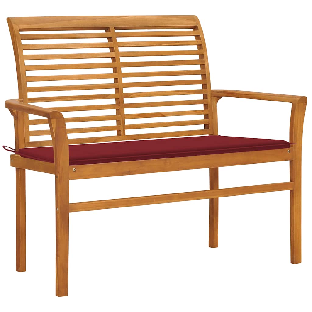 vidaXL Zahradní lavice s vínovou poduškou 112 cm masivní teak