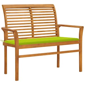 Zahradní lavice s jasně zelenou poduškou 112 cm masivní teak - obrázek 1