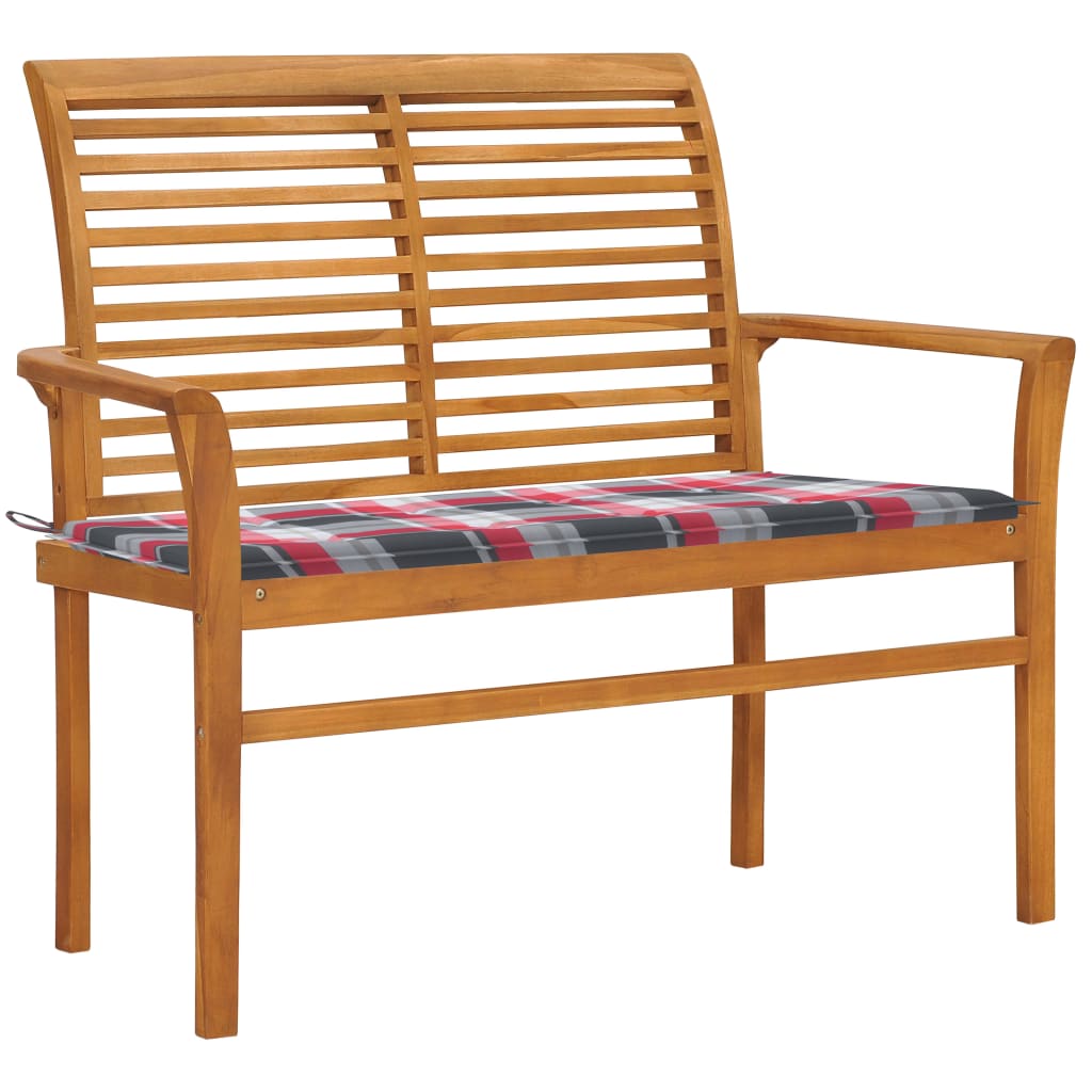 VidaXL Zahradní lavice + červená károvaná poduška 112 cm masivní teak