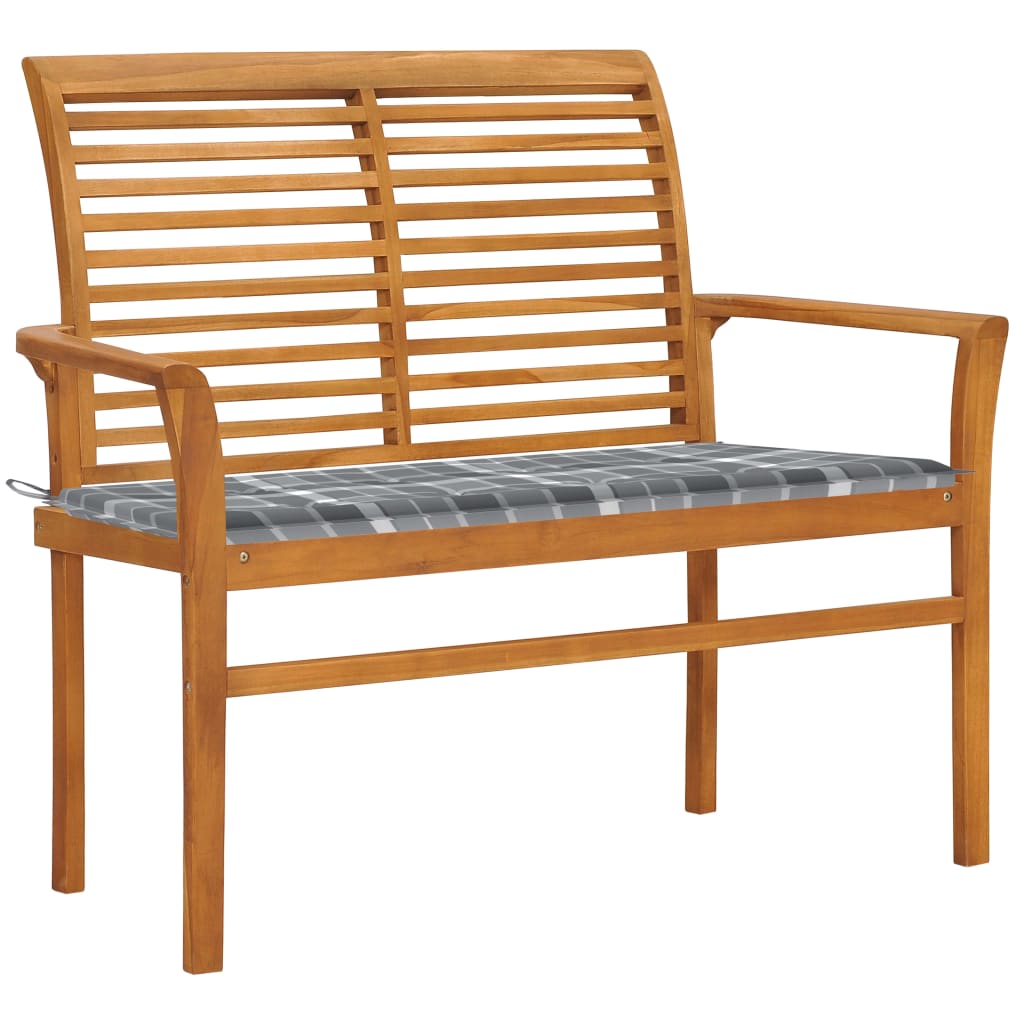 Gartenbank Graue Karomuster-Auflage 112 cm Massivholz Teak Königsblau 1