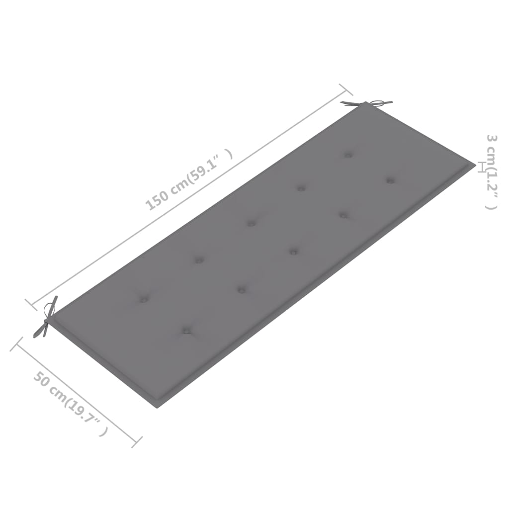 Tömör tíkfa kerti pad szürke párnával 150 cm 