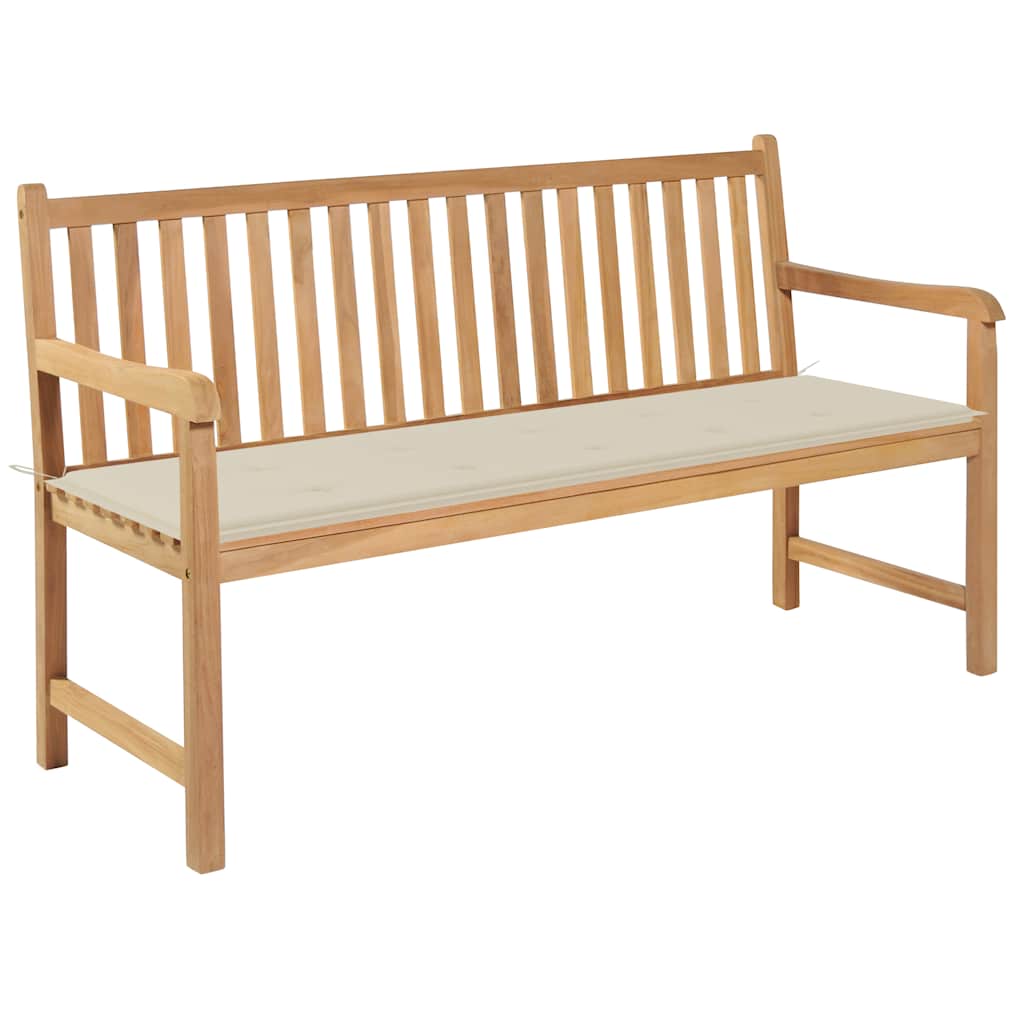 vidaXL Bancă grădină, cu pernă crem, 150 cm, lemn masiv tec 150