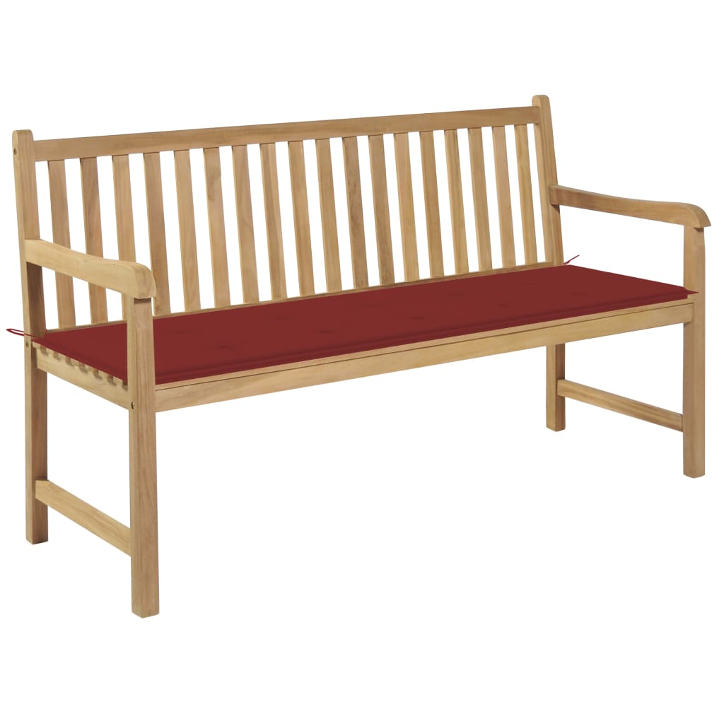 vidaXL Bancă grădină, cu pernă roșie, 150 cm, lemn masiv tec 150