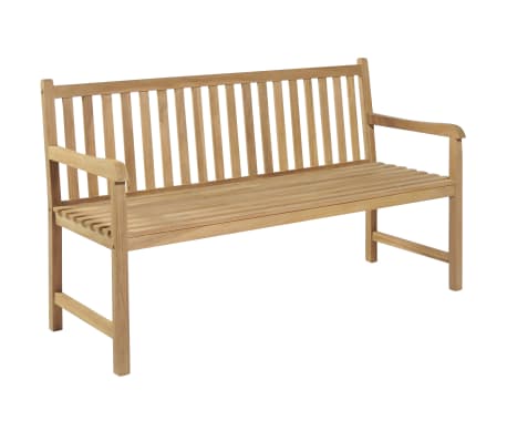 vidaXL Gartenbank Graue Karomuster-Auflage 150 cm Massivholz Teak