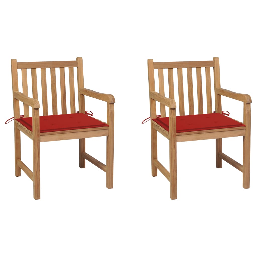  Záhradné stoličky 2 ks červené podložky teakový masív