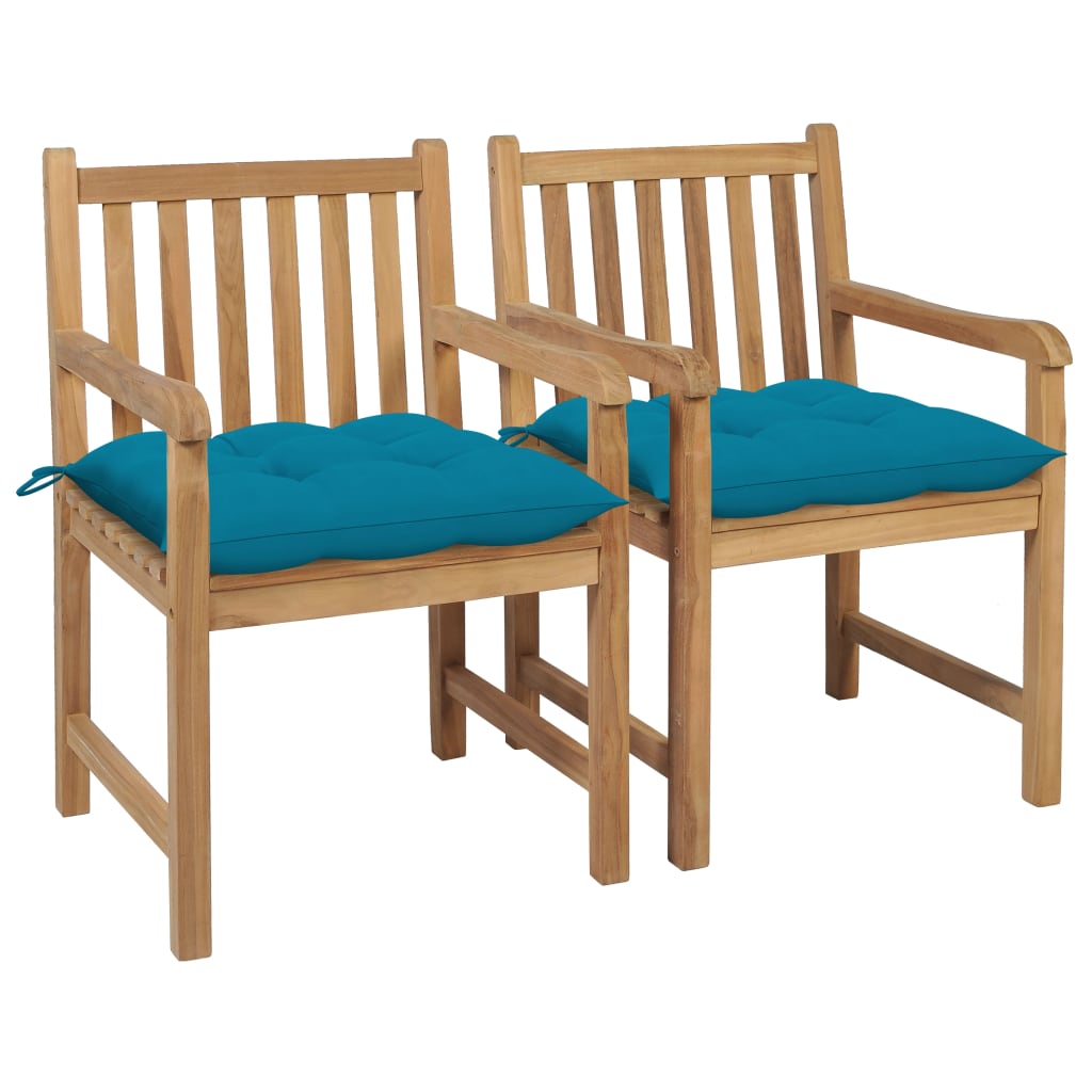 Gartenstühle 2 Stk. mit Hellblauen Kissen Massivholz Teak kaufen