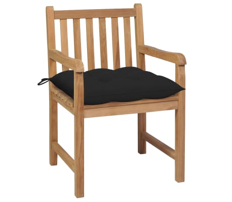 vidaXL 2 db tömör tíkfa kerti szék fekete párnákkal
