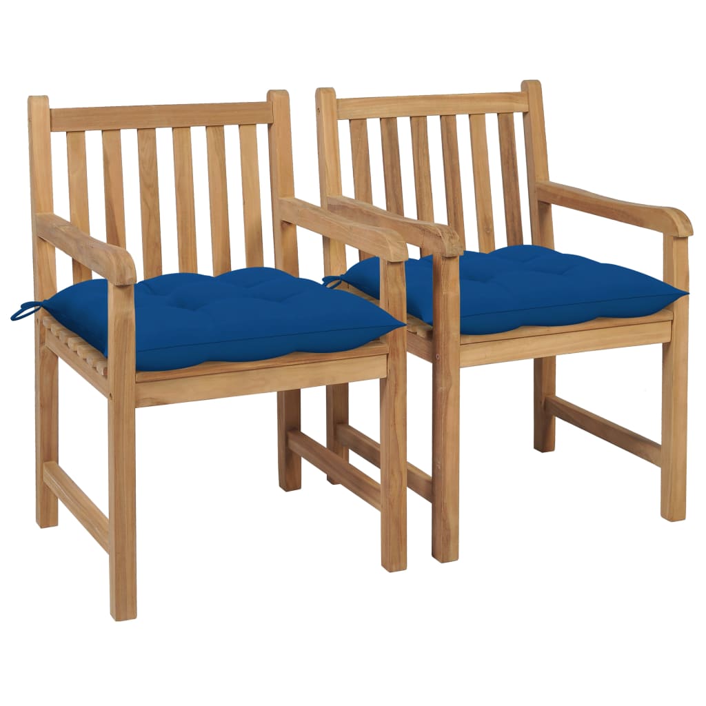 Gartenstühle 2 Stk. mit Blauen Kissen Massivholz Teak kaufen
