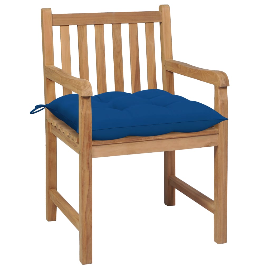 Gartenstühle 2 Stk. mit Blauen Kissen Massivholz Teak kaufen 2