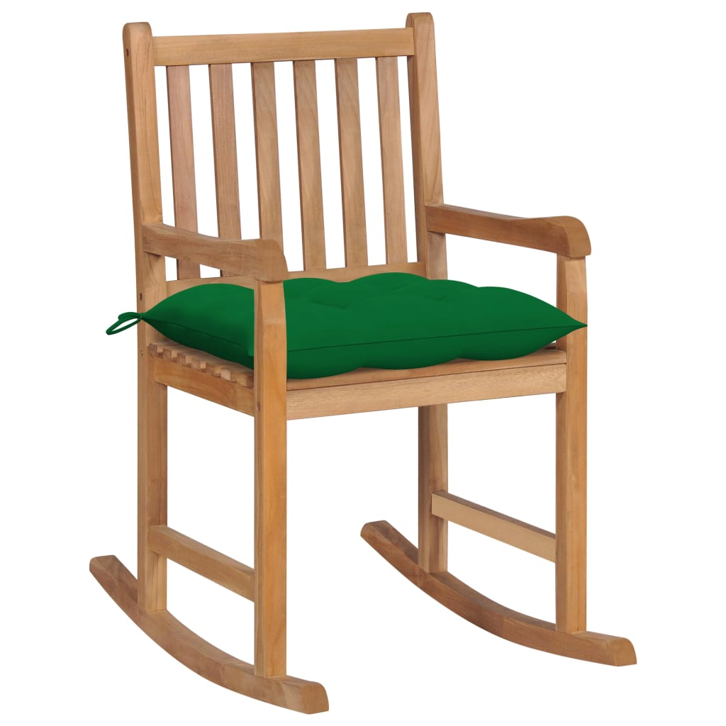 Image of vidaXL Rocking Chair with Green Cushion Solid Teak Wood