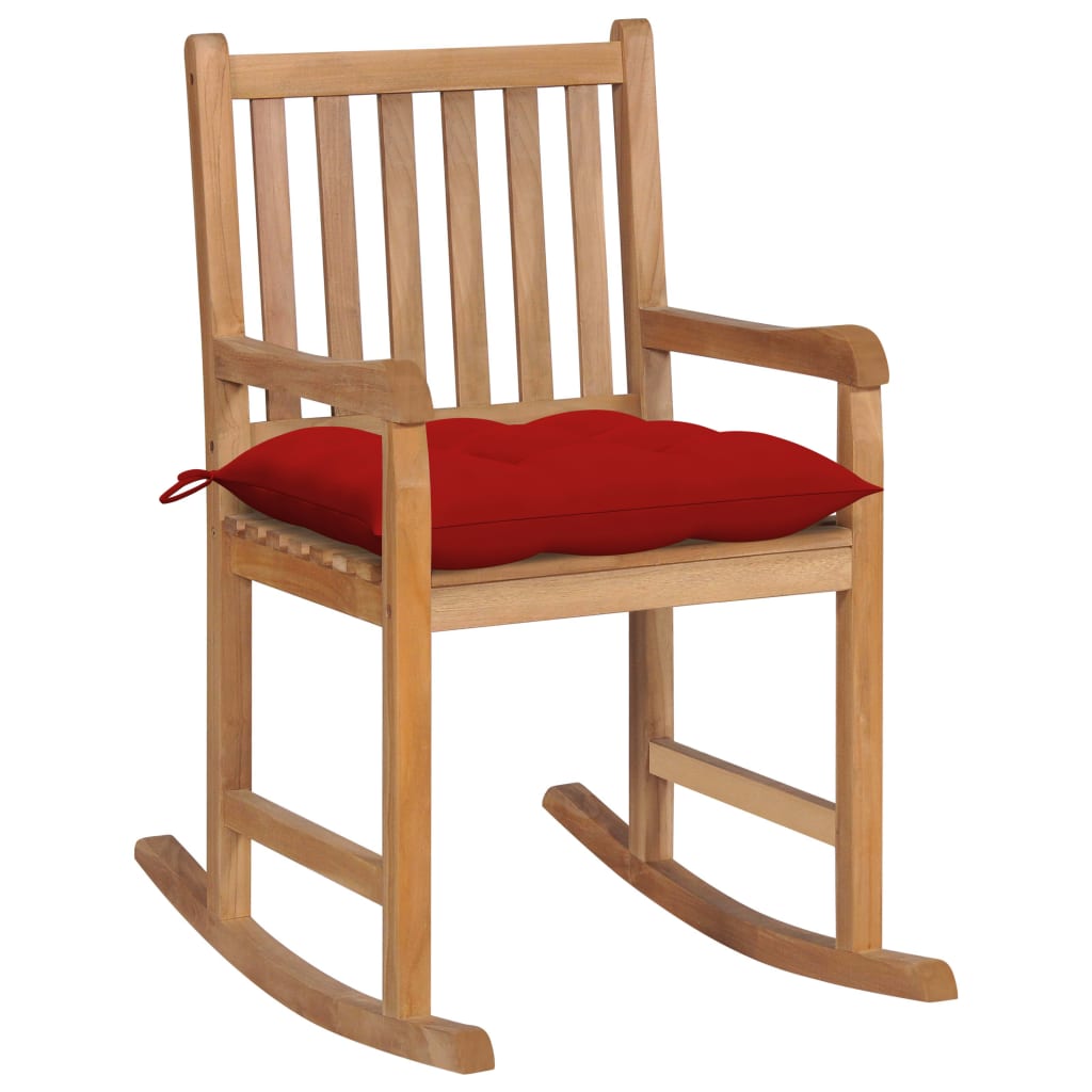 Image of vidaXL Rocking Chair with Red Cushion Solid Teak Wood