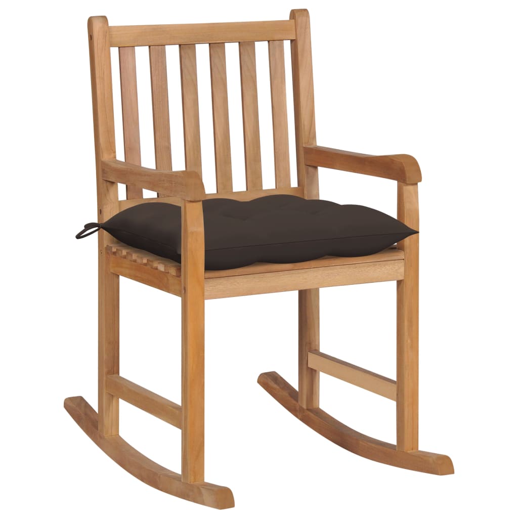 Image of vidaXL Rocking Chair with Taupe Cushion Solid Teak Wood