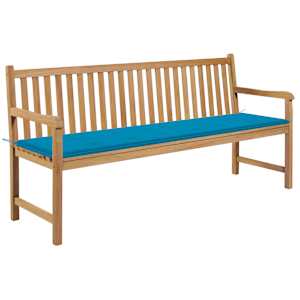 Zahradní lavice s modrou poduškou 175 cm masivní teak - obrázek 1