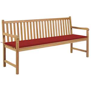 Zahradní lavice s červenou poduškou 175 cm masivní teak - obrázek 1
