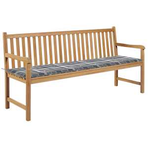 Zahradní lavice šedá károvaná poduška 175 cm masivní teak - obrázek 1
