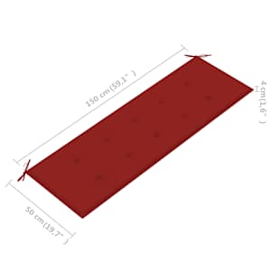 Zahradní lavice s červenou poduškou 150 cm masivní teak - obrázek 9