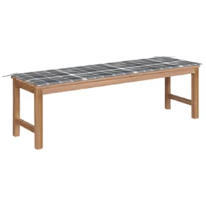 Zahradní lavice s šedou károvanou poduškou 150 cm masivní teak