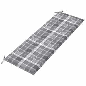 Zahradní lavice s šedou károvanou poduškou 150 cm masivní teak - obrázek 6