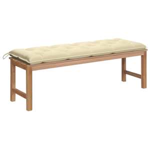 Zahradní lavice s krémově bílou poduškou 150 cm masivní teak