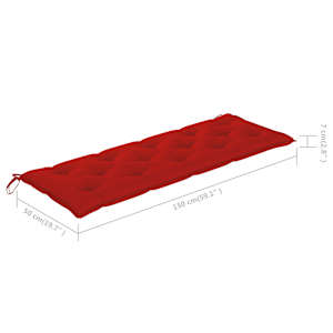 Zahradní lavice s červenou poduškou 150 cm masivní teak - obrázek 9