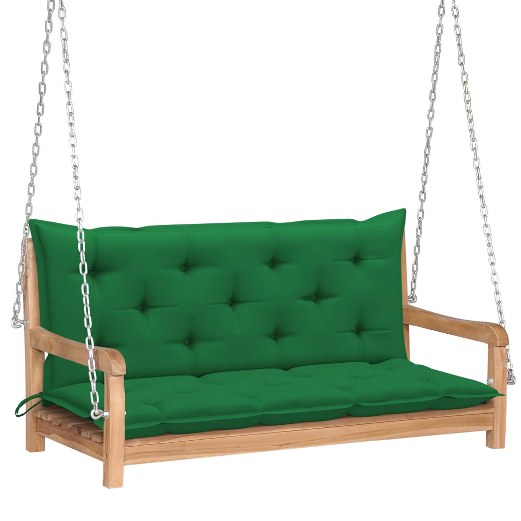 vidaXL Balansoar cu pernă verde, 120 cm, lemn masiv de tec vidaXL