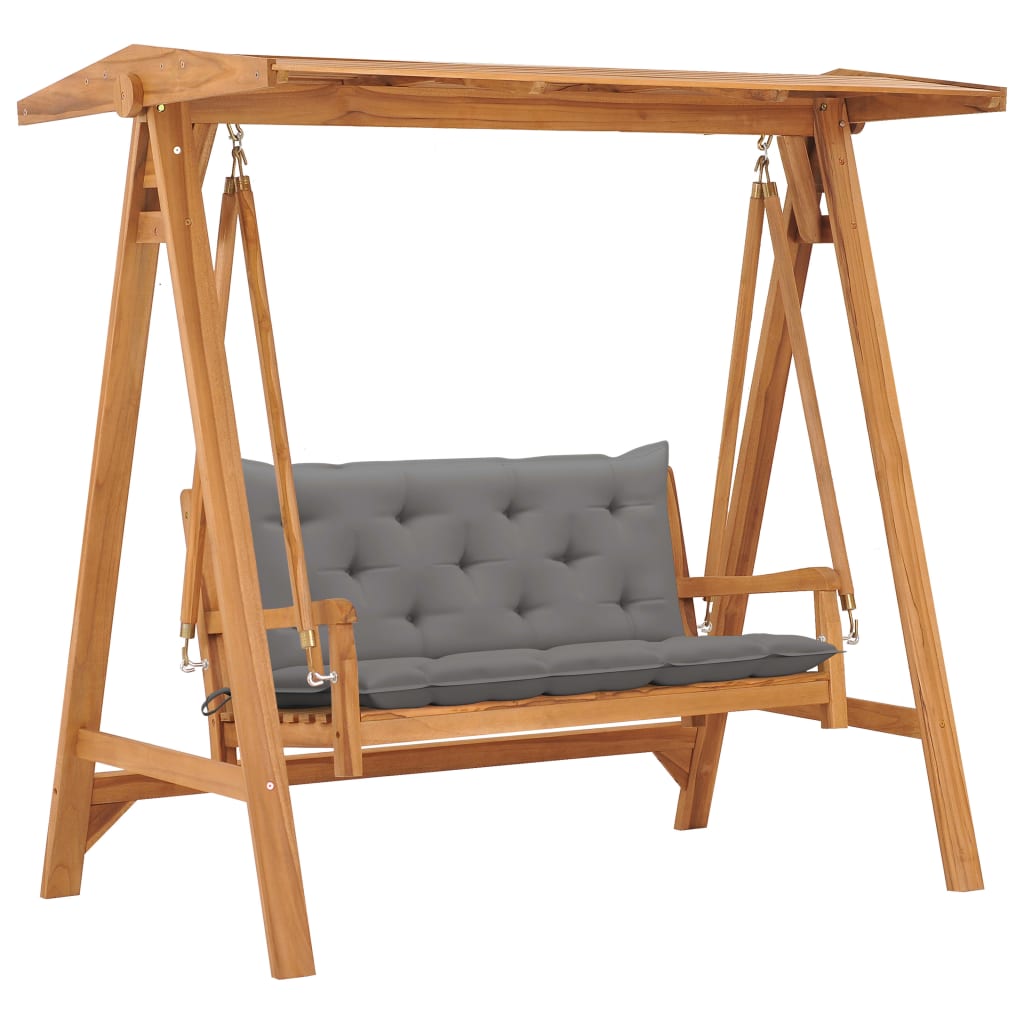 vidaXL Hollywoodschaukel mit Grauer Auflage 170 cm Massivholz Teak