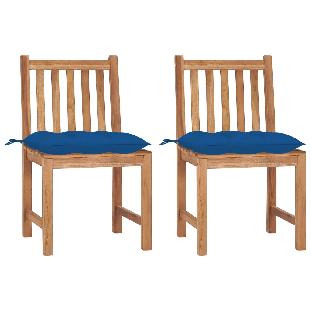 Chaises de jardin 2 pcs avec coussins Bois de teck massif