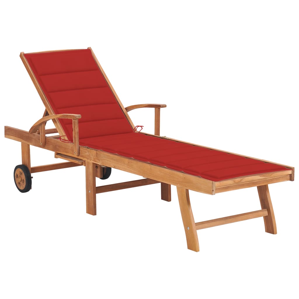 

vidaXL Sun Lounger with Red Cushion Solid Teak Wood