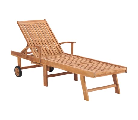 vidaXL Ξαπλώστρα από Μασίφ Ξύλο Teak με Μαξιλάρι με Σχέδιο Φύλλο