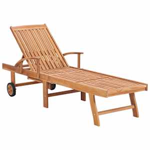 vidaXL Ξαπλώστρα από Μασίφ Ξύλο Teak με Μαξιλάρι με Σχέδιο Φύλλο