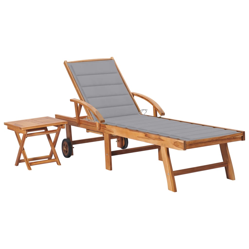 Sonnenliege mit Tisch und Auflage Massivholz Teak | Stepinfit