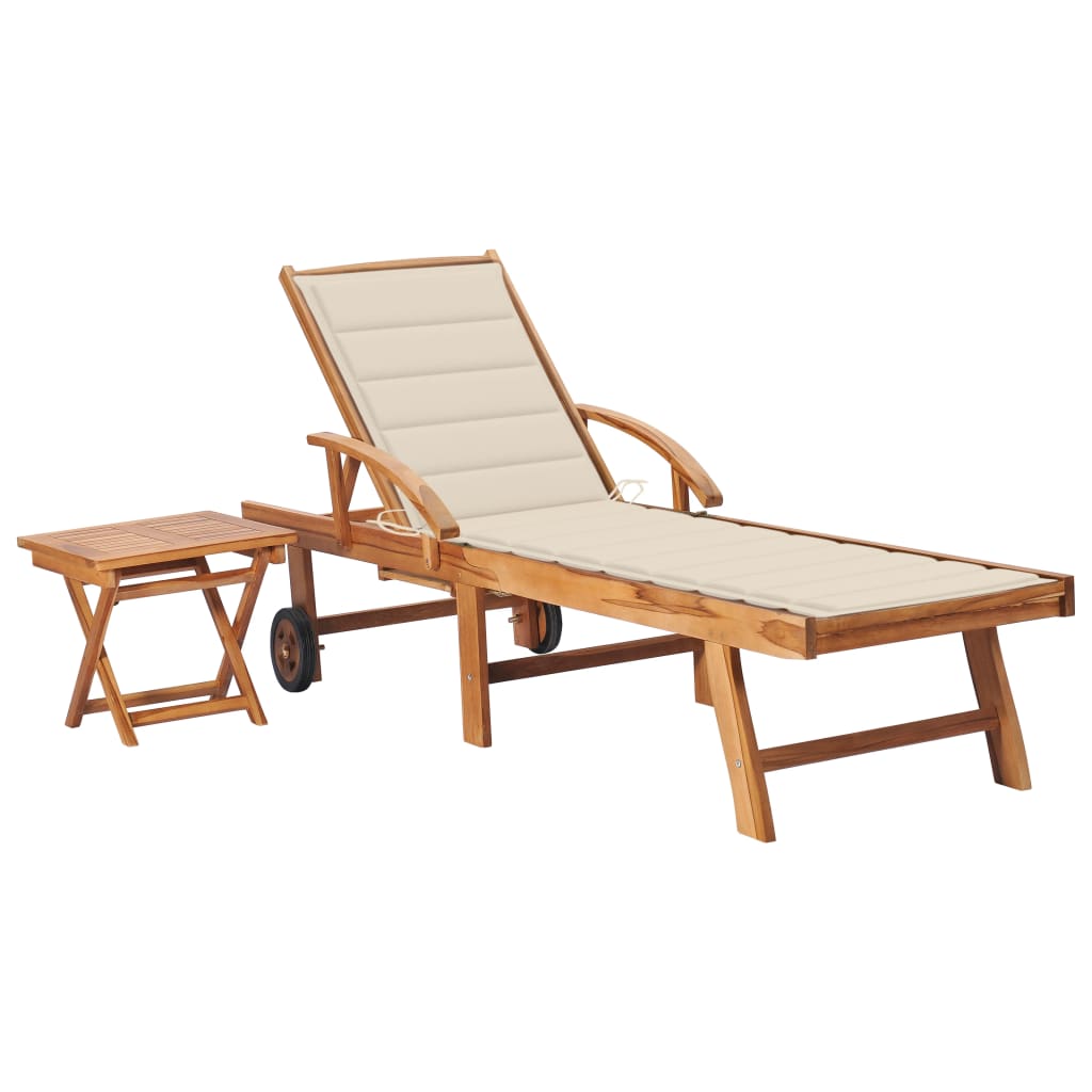 vidaXL Sonnenliege mit Tisch und Auflage Massivholz Teak