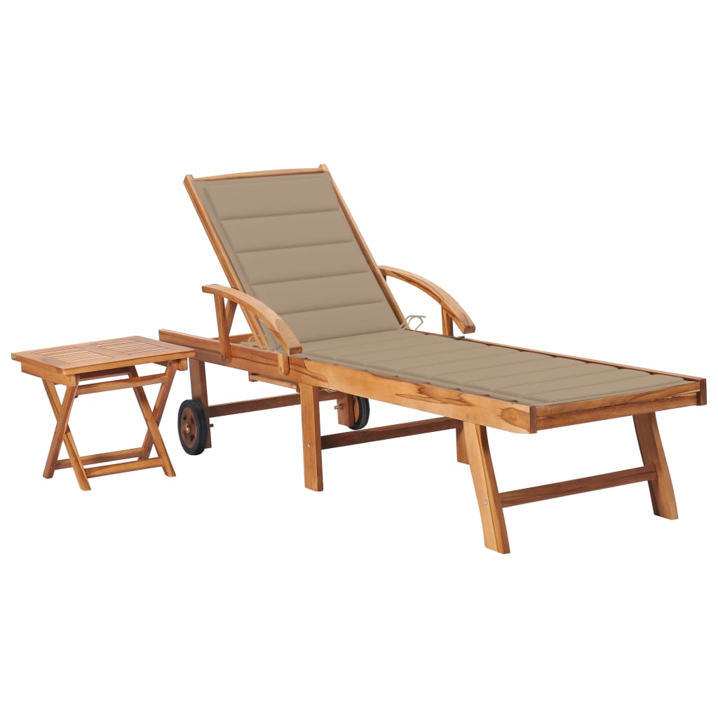 vidaXL Sonnenliege mit Tisch und Auflage Massivholz Teak