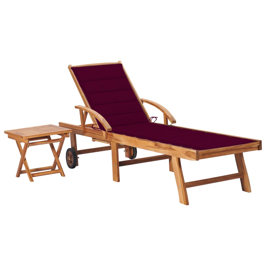 Photos - Garden Furniture VidaXL Sun Lounger with Table and Cushion Solid Teak Wood 