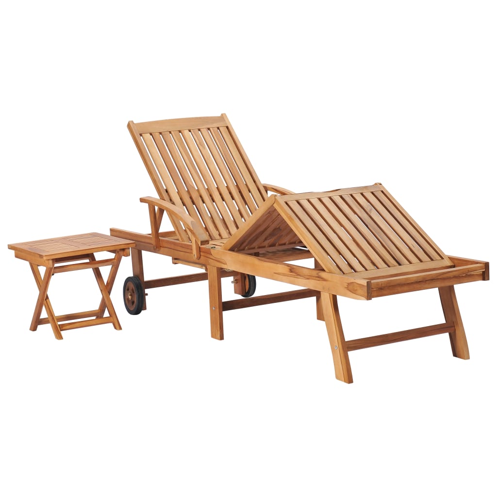 

vidaXL Ligbed met tafel en kussen massief teakhout