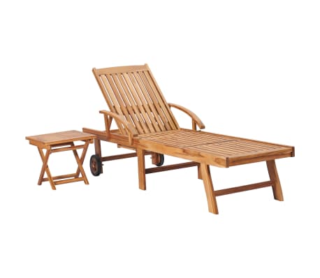 vidaXL Sun Lounger with Table and Cushion Solid Teak Wood