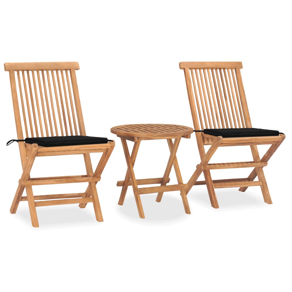 vidaXL Set mobilier exterior pliabil cu perne, 3 piese, lemn masiv tec