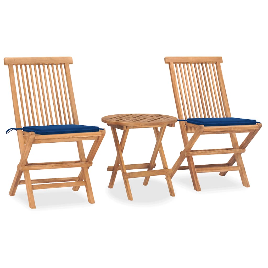 3-tlg. Garten-Essgruppe mit Kissen Klappbar Massivholz Teak Königsblau 3
