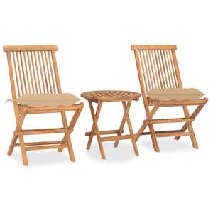 3dílný skládací zahradní jídelní set s poduškou masivní teak - obrázek 1