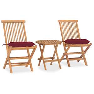 3dílný skládací zahradní jídelní set s poduškou masivní teak