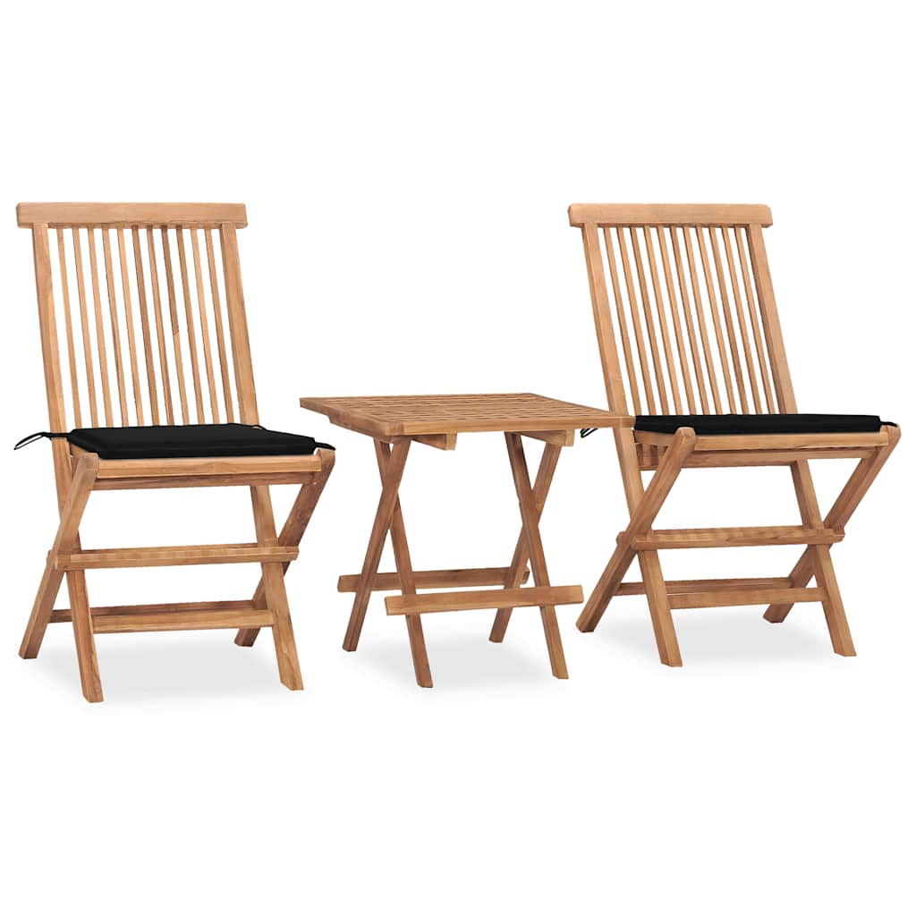 vidaXL Set mobilier exterior pliabil cu perne, 3 piese, lemn masiv tec